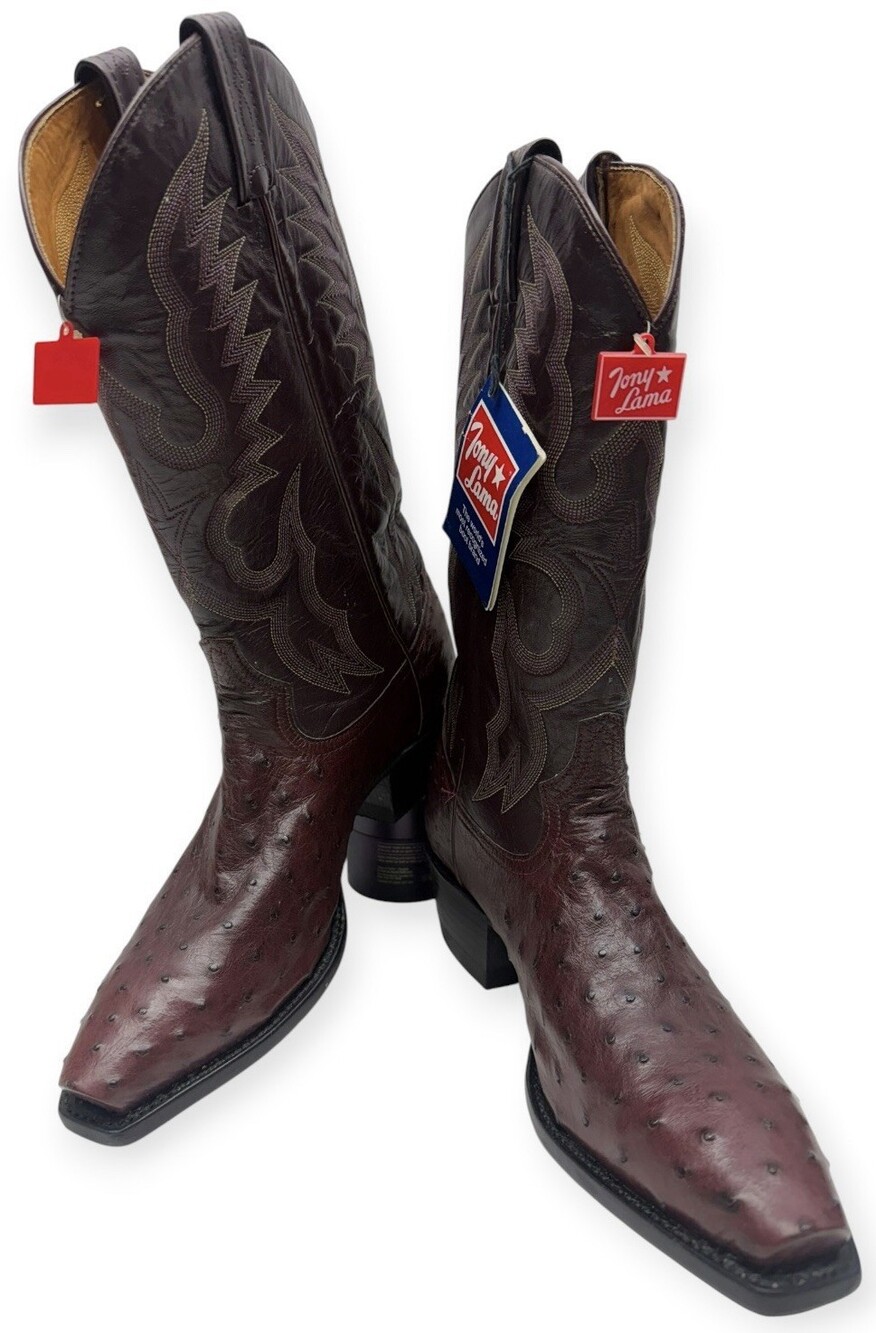 Tony Lama Men’s 10.5 D Full Quill Ostrich Black Cherry Cowboy Boots w/Tags